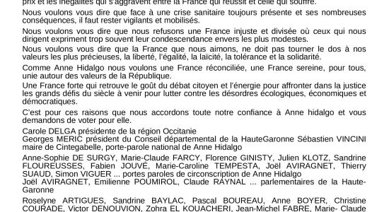 Communiqué de presse – La Haute-Garonne avec Hidalgo