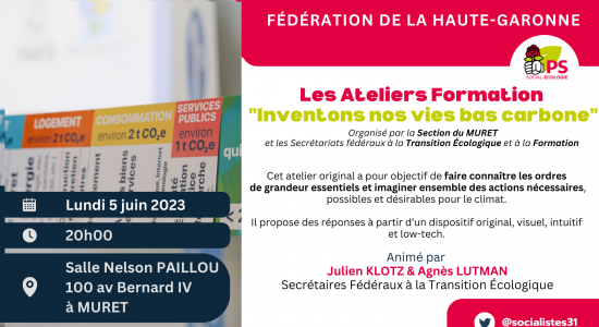 Les Ateliers Formation : « Inventons nos vies bas carbone »